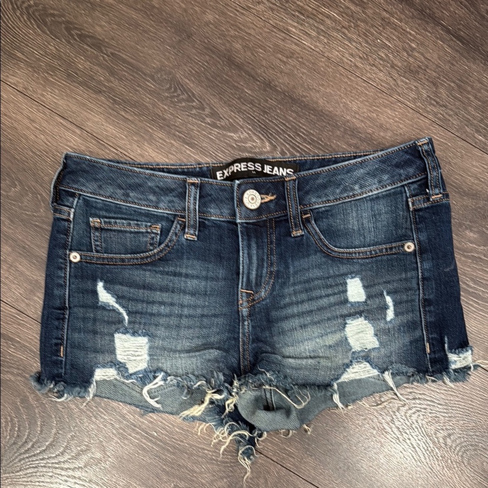 Express Dark Blue Distressed Denim Jean Shorts